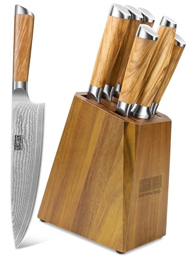 HOSHANHO Damast Kochmesser Set 7-teiliges, Japanischer VG-10 Superstahl Damaststahl Küchenmesser Set, Professionelles Küchenmesser mit Ergonomischer Griff von HOSHANHO