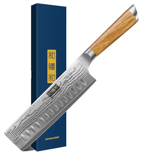 HOSHANHO Damastmesser Kochmesser Nakiri Küchenmesser 16.5cm, Profi 67 Schichten Damaskus Edelstahl Chefmesser, Scharfe Messerklinge mit Ergonomischer Griff von HOSHANHO