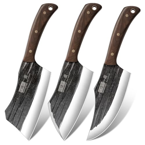 HOSHANHO Metzgermesser Set, 3-teiliges Serbisches Kochmesser Set aus Hartstahl mit Robustem Ausbeinmesser und Hackmesser sowie Wikinger Messer für Zuhause, Kochen, Outdoor-Camping und BBQ HOSHANHO Metzgermesser Set, 3-teiliges Serbisches Kochmesser Set aus Hartstahl mit Robustem Ausbeinmesser und Hackmesser sowie Wikinger Messer für Zuhause, Kochen, Outdoor-Camping und BBQ von HOSHANHO