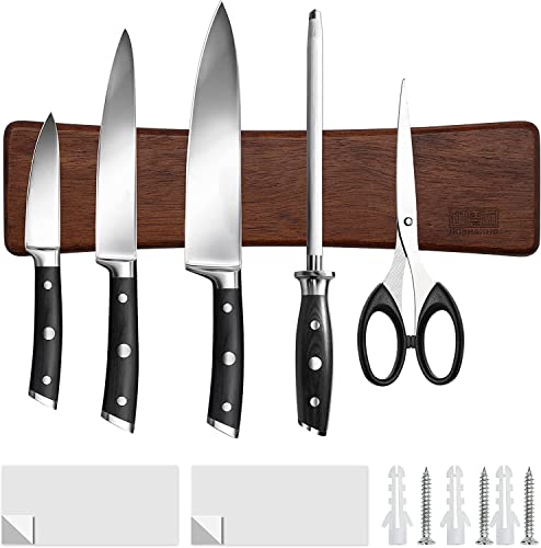 HOSHANHO Magnetleiste Messer, Messerhalter Magnetisch für Wand, Magnet Messerhalter Holz Knife Holder für Utensilien und Aufbewahrung Magnetisch Werkzeuge, 25cm von HOSHANHO