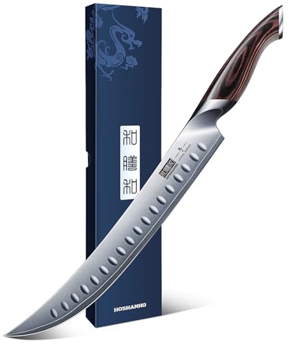HOSHANHO Schinkenmesser 25cm, Fleischmesser aus Japanischem Kohlenstoffstahl mit Ergonomischem Pakkaholzgriff, Rasiermesserscharfe, Gebogene Tranchiermesser zum Schneiden von Fleisch HOSHANHO Schinkenmesser 25cm, Fleischmesser aus Japanischem Kohlenstoffstahl mit Ergonomischem Pakkaholzgriff, Rasiermesserscharfe, Gebogene Tranchiermesser zum Schneiden von Fleisch von HOSHANHO