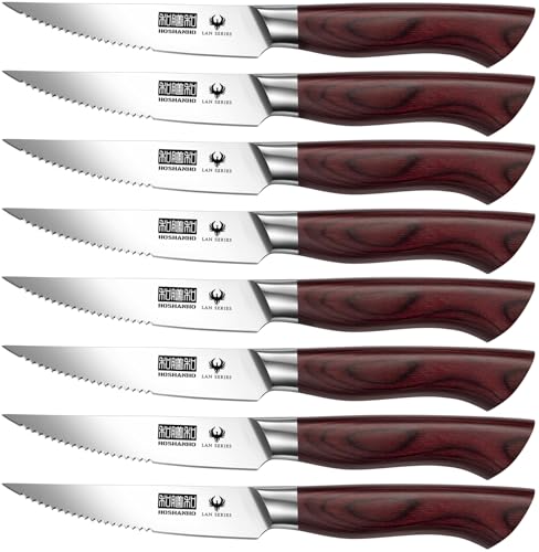 HOSHANHO Steakmesser Set 8-teilig, Rostfreier Hochkohlenstoff-Edelstahl Sehr Scharfe Fleischmesser Steakbesteck für Heim und Restaurant von HOSHANHO