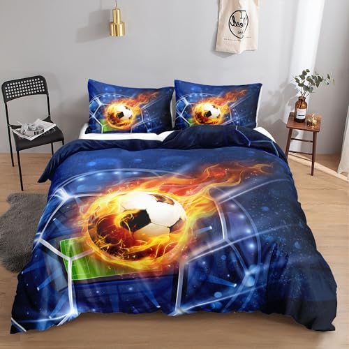 HOSIMA Bettwäsche-Set für Flammenfußball für Erwachsene, Jungen und Mädchen,Flammenfußball-Aufdruck, Bettbezug mit 2 Kissenbezügen (Flammenfußball04 S) von HOSIMA