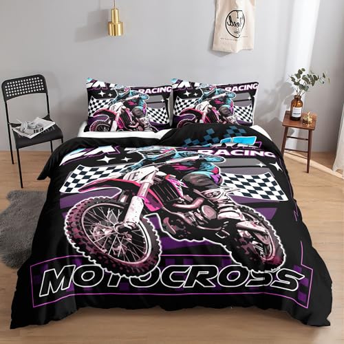 HOSIMA Bettwäsche-Set für Moto-Cross für Erwachsene, Jungen und Mädchen,Moto-Cross-Aufdruck, Bettbezug mit 2 Kissenbezügen (Moto-Cross01 S) von HOSIMA