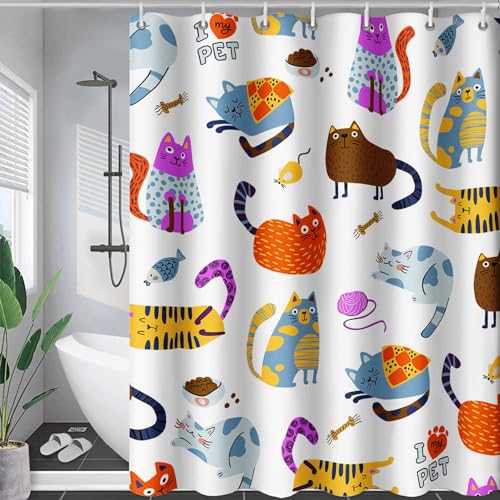 HOSIMA Extrabreiter Duschvorhang aus Stoff Waschbarer und Schnell Trocknender Duschvorhang Für Badezimmer Wasserdicht und Schimmelresistent,Cartoon-Katze-Druck,150 * 180cm HOSIMA Extrabreiter Duschvorhang aus Stoff Waschbarer und Schnell Trocknender Duschvorhang Für Badezimmer Wasserdicht und Schimmelresistent,Cartoon-Katze-Druck,150 * 180cm von HOSIMA