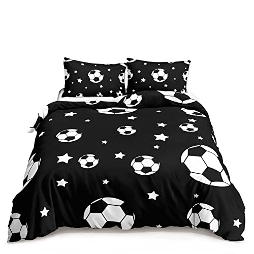 HOSIMA Fußball Bettwäsche 135x200cm für Kinder, Jungen Teenager Sport Bettbezug-Set für Einzelbett, Moderne Bedruckte Bettbezüge mit Reißverschluss und 80x80cm Kissenbezug von HOSIMA