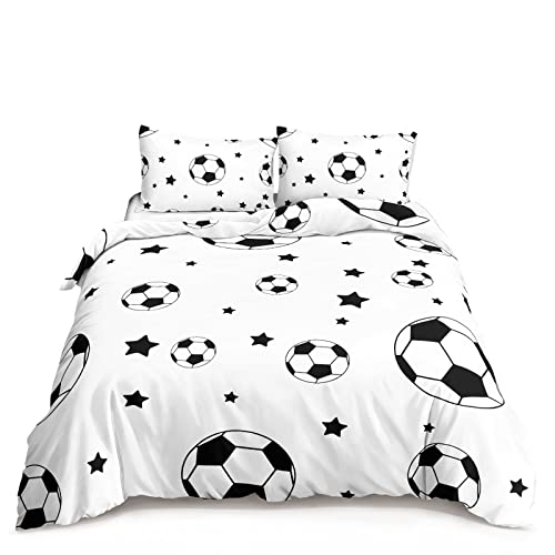 HOSIMA Fußball Bettwäsche 155x220cm für Kinder, Jungen Teenager Sport Bettbezug-Set für Einzelbett, Moderne Bedruckte Bettbezüge mit Reißverschluss und 80x80cm Kissenbezug von HOSIMA