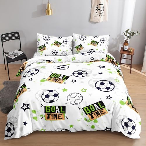 HOSIMA Fußball-Bettwäsche-Set für Jungen und Mädchen, Trendiger, Cooler Graffiti-Cartoon-Fußball-Druck, Bettbezug mit 2 Kissenbezügen (Graffiti-Fußball5 S) von HOSIMA