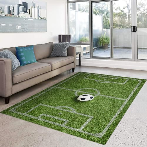 HOSIMA Fußballfeld Teppich, Weiche Bodenmatte, Fußballfeld-Bedruckte Schlafzimmer-rutschfeste Bodenmatte, Kurzflorige Flauschige Bodenmatte, Waschbar(A-Fußballfeld 200 * 150) von HOSIMA