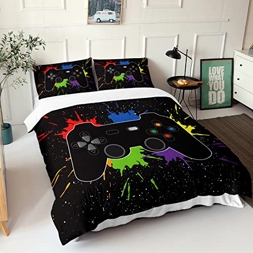 HOSIMA Gamepad Bettwäsche für Kinder Jungen Jugendliche 3 teilig Spieler Bettbezug Set für Einzelbett, 1 mal 155x220cm Moderner Bedruckter Bettbezüge mit Reißverschluss und 2 mal 80x80cm Kissenbezug von HOSIMA