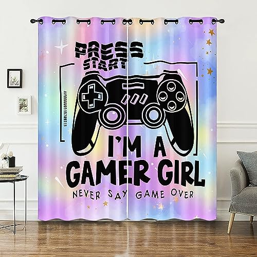 HOSIMA Gamepad-Vorhänge,Ösenvorhänge,Set mit 2 Vorhängen,Farbiger Hintergrund,Schwarze Gamepad-Druckvorhänge für Kinder-und Jugendzimmer(Gamepad S) von HOSIMA
