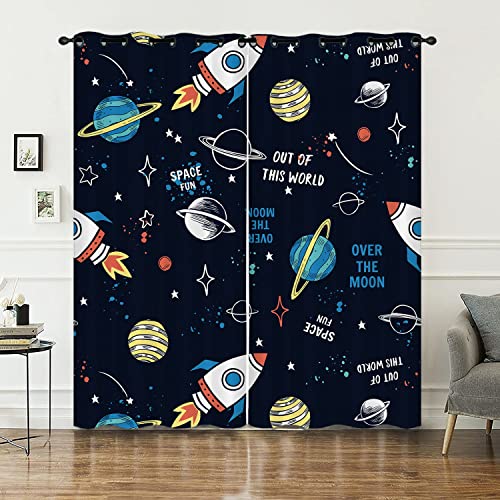 HOSIMA Himmelskörper Vorhänge Blickdicht Gardinen Mit Ösen,2-Set 140x175cm Sterne Nacht Raumschiff weiche Verdunklungsvorhänge für Wohnzimmer Kinderzimmer(Himmelskörper 140x175cm) von HOSIMA