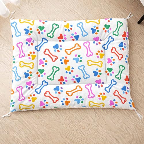 HOSIMA Hundebett, Haustiermatte Hundematte mit Cartoon-Knochen-Aufdruck, Weiche Waschbare Katzenmatte, Unterseite aus Lammfell kann an Haustierbett Gebunden Werden (AB001 M) von HOSIMA