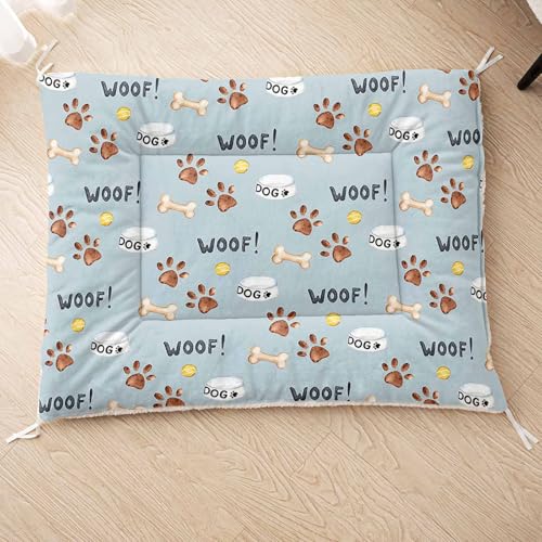 HOSIMA Hundebett, Haustiermatte Hundematte mit Cartoon-Knochen-Aufdruck, Weiche Waschbare Katzenmatte, Unterseite aus Lammfell kann an Haustierbett Gebunden Werden (AF001 M) von HOSIMA