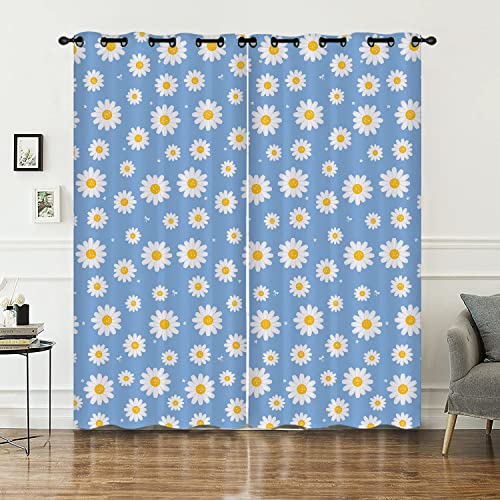 HOSIMA Kamille vorhänge Blickdicht mit ösen,2-Set 140x245cm hellblau Leichte & weiche Blumen Verdunklungsvorhänge Ösenschal für Wohnzimmer Kinderzimmer(Kamille 140x245cm) von HOSIMA