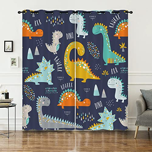 HOSIMA Karikatur Dinosaurier Gardinen Vorhang Blickdicht mit Ösen,2-Set 140x175cm Schön Tiere Leichte & weiche Verdunklungsvorhänge für Schlafzimmer Kinderzimmer,(Dinosaurier 140x175cm) von HOSIMA