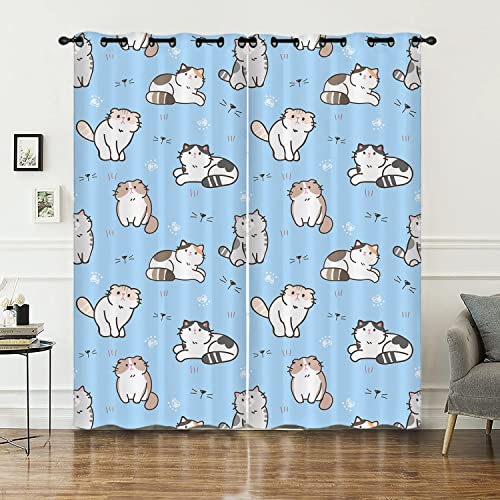 HOSIMA Katze Vorhänge Blickdicht Gardinen Mit Ösen,2-Set 117x183cm Niedlich Blau Leichte & weiche Verdunklungsvorhänge für Wohnzimmer Kinderzimmer Jugendzimmer(Katze 117x183cm) von HOSIMA