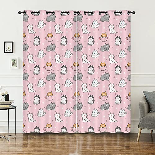 HOSIMA Katze Vorhänge Blickdicht Gardinen Mit Ösen,2-Set 140x245cm Niedlich Rosa Leichte & weiche Verdunklungsvorhänge für Wohnzimmer Kinderzimmer Jugendzimmer(Katze2 140x245cm) von HOSIMA