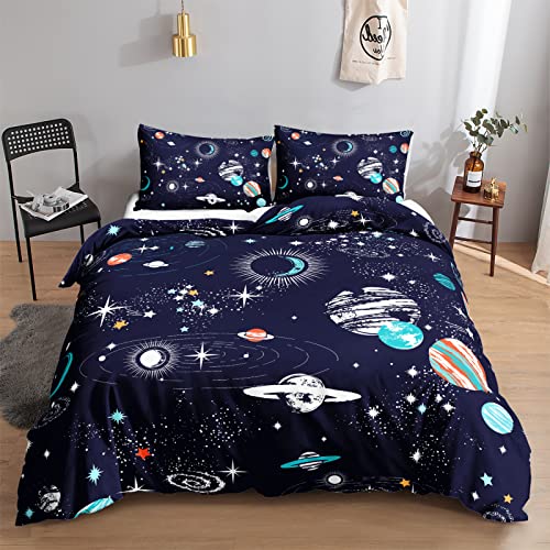 HOSIMA Kinderbettwäsche 135x200 cm Bettbezug-Set, Sternenhimmel Bettbezug für Einzelbett, Moderne Bedruckte Galaxie Bettbezüge mit Kissenbezug, modisches Bettset für Jungen Mädchen von HOSIMA