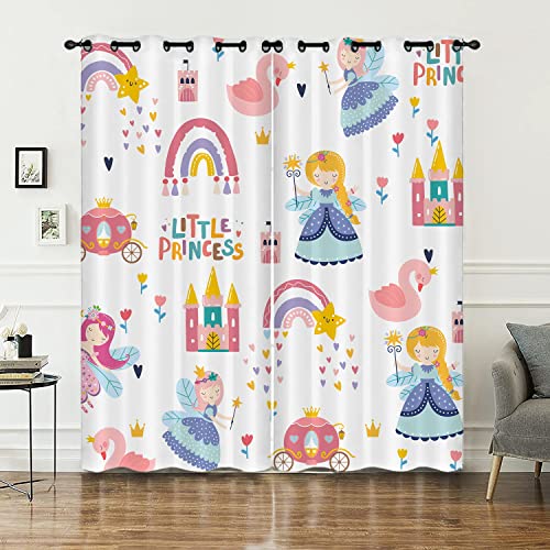 HOSIMA Mädchen Vorhänge Blickdicht Gardinen Mit Ösen,2-Set 117x183cm Kleine Prinzessin Mädchentraum Schloss Schwan Schön Leichte & weiche Verdunklungsvorhänge für Wohnzimmer(Mädchen 117x183cm) von HOSIMA