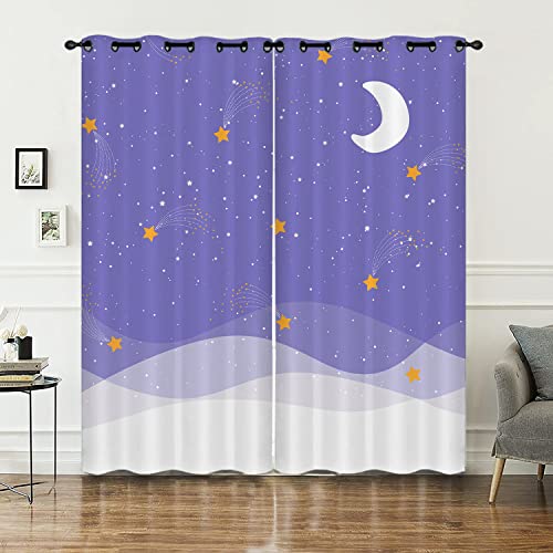 HOSIMA Mond und Stern vorhänge Blickdicht mit ösen Verdunkelungsvorhänge,2-Set 140x175cm Violett Meteor Glitzerstern Muster Aquarell für Schlafzimmer(Mond und Stern3 140x175cm) von HOSIMA