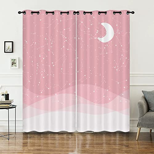 HOSIMA Mond und Stern vorhänge Blickdicht mit ösen Verdunkelungsvorhänge,2-Set 140x245cm Rosa Konstellation Glitzerstern Muster Aquarell für Schlafzimmer(Mond und Stern2 140x245cm) von HOSIMA