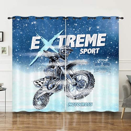 HOSIMA Motocross-Vorhänge, Ösenvorhänge, Vorhang-Set mit 2 Stück, Motocross-Bedruckte Vorhänge für Kinder-und Jugendzimmer (Motocross-1 L) von HOSIMA