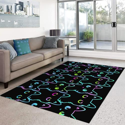 HOSIMA Schwarze Katze Teppich, Weiche Rutschfeste Bodenmatte, Kurzflorige Flauschige Schlafzimmer-Matte, Waschbar (150 * 100 cm) von HOSIMA