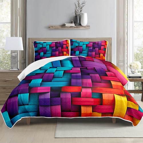 HOSIMA Tagesdecke, Tagesdecke im Farbweben-Stil, Atmungsaktive Steppdecke aus Polyester 3-teiliges Set mit 2 Kissenbezügen als Dekoration für die Sofadecke im Schlafzimmer(Farbweben M) von HOSIMA