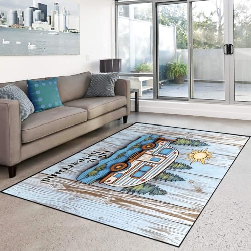 HOSIMA Teppich, Weiche Bodenmatte, Camper-Print Schlafzimmer Anti-Rutsch-Fußmatte, Niedrigflor Flauschige Bodenmatte, Waschbar (Camper L) von HOSIMA