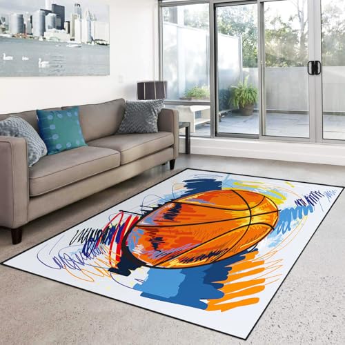 HOSIMA Teppich, Weiche Bodenmatte, Game Controller Print Schlafzimmer rutschfeste Bodenmatte, Kurzflor Flauschige Bodenmatte, Waschbar(Basketball S) von HOSIMA