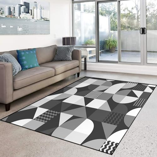 HOSIMA Teppich, Weiche Bodenmatte, Lila Geometrischer Druck Schlafzimmer rutschfeste Bodenmatte, Kurzflor Flauschige Bodenmatte, Waschbar(Geometrischer M) von HOSIMA