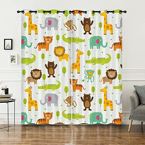 HOSIMA Waldtier Vorhänge Blickdicht Gardinen Mit Ösen,2-Set 140x245cm Elefant Giraffe Löwe Drucken Leichte & weiche Verdunklungsvorhänge für Kinderzimmer Jugendzimmer(Waldtier2 140x245cm) von HOSIMA