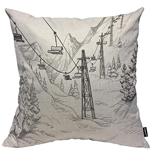 HOSNYE Kissenbezüge aus Baumwolle mit Skifahren, Skizze, Weiß, Winterzeit, Schnee, Landschaft, Resort, Kissenbezüge, Zuhause, Sofa, dekorativ, 50,8 x 50,8 cm von HOSNYE