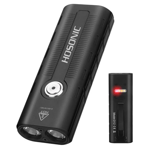 HOSONIC D12 Taschenlampe Led Aufladbar Extrem Hell 1800 Lumen, IPX68 Wasserdicht 2200mAh, USB C EDC Taschenlampe 260 Meter Leuchtweite, 48 Stunden Leuchtdauer, 6061 Aluminiumlegierung von HOSONIC