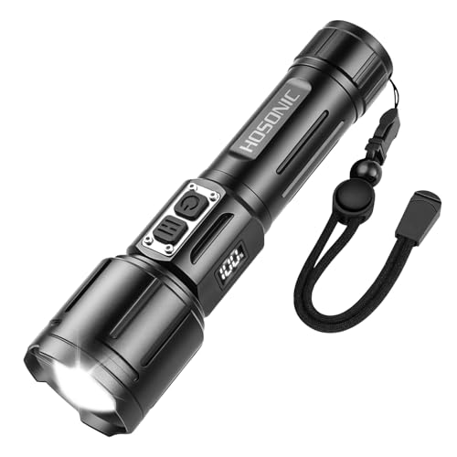 HOSONIC Led Taschenlampe Extrem Hell 3000 Lumen USB Aufladbar Taktische Zoombare Taschenlampen 6 Lichtmodi IPX4 Wasserdicht Anzeige des Batteriestands für Camping Wandern Notfälle von HOSONIC