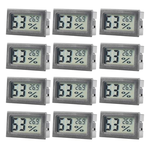 12 x Digital Thermometer Hygrometer Innen, Mini Raumthermometer Innen Luftfeuchtigkeitsmesser, Zimmerthermometer für Zuhause Büro Gewächshaus Kühlschrank, Schwarz von HOSPAOP