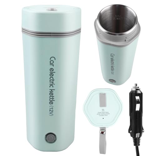 12v Wasserkocher für Auto, 450ml Elektrischer Mobiler Wasserkocher Edelstahl mit 12 Volt Zigarettenanzünder für Heißwasser Kaffee Tee, KFZ Reise Camping von HOSPAOP