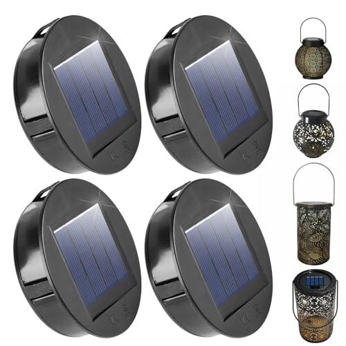 HOSPAOP 4 x Solarleuchten Ersatz Top 8cm, Solarlampe Ersatz Solarmodul mit Warmweiß LED, Wasserdicht Solar Licht Ersatzteile für Solarlampen Laterne Deckel Garten von HOSPAOP