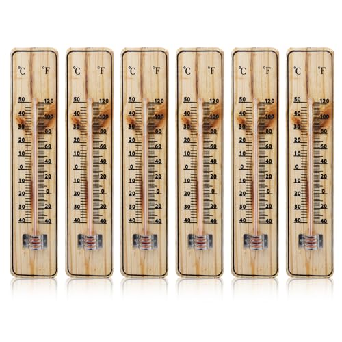 6 Stück Holz Raumthermometer Innen Analog, Thermometer Aussen -40 bis +50°C, Außenthermometer Zimmerthermometer für Zimmer Garten Balkon Terrasse von HOSPAOP
