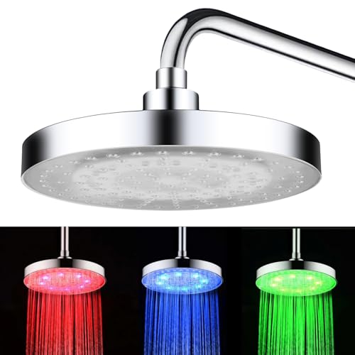 8 Zoll(20cm) Duschkopf Regendusche LED Kopfbrause Regenduschkopf mit 3 Farben Temperaturkontrolle, Hoher Durchfluss Brausekopf Dusche für Home Badezimmer, Rund von HOSPAOP