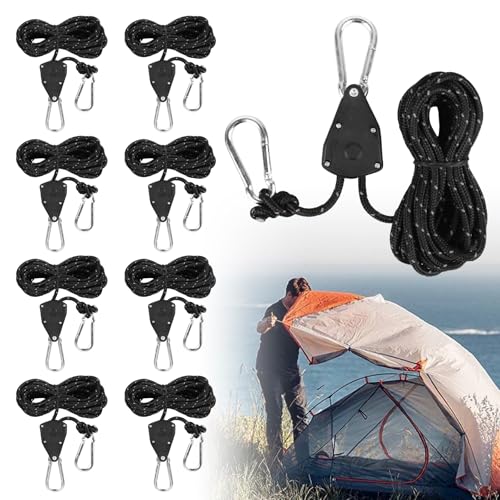 8 x Abspannseile mit Seilspanner, 4M Seilratsche Spannseil, Reflektierend Zeltschnur mit Spanner, Haken, Ø 4mm Einstellbare Seil für Camping Grow Zelt Light von HOSPAOP