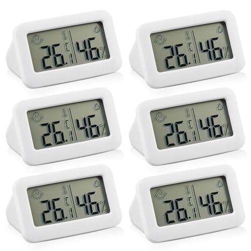 Digital Thermometer Hygrometer Innen - 6er Mini Luftfeuchtigkeitsmesser Raumthermometer Innen mit Smiley-Indikator, Temperatur und Zimmerthermometer für Babyraum Wohnzimmer Raum Büro, Weiß von HOSPAOP