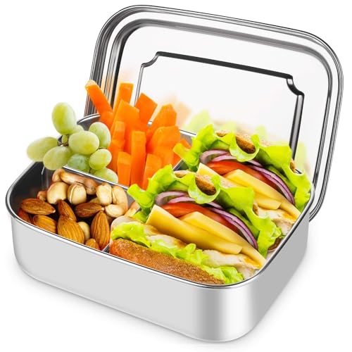 HOSPAOP Edelstahl Brotdose mit Fächern, 1400ml Lunchbox Metall mit 3 Fächer, Bento Box Jausenbox Brotbox für Kinder Erwachsene HOSPAOP Edelstahl Brotdose mit Fächern, 1400ml Lunchbox Metall mit 3 Fächer, Bento Box Jausenbox Brotbox für Kinder Erwachsene von HOSPAOP