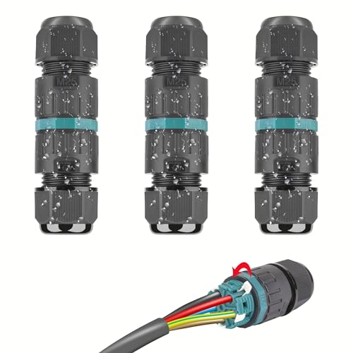 HOSPAOP Kabelverbinder Wasserdicht 5 Polig, IP68 Verbindungsmuffe Erdkabel Abzweigdose für Ø5-14mm Kabeldurchmesser, Verteilerdose Außen Wasserdicht Verbindungsbox Schwarz, 3 Stück, Kunststoff von HOSPAOP