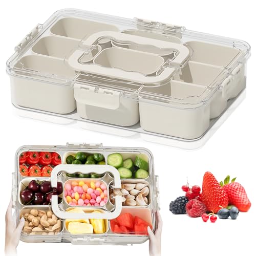 HOSPAOP Snackbox mit Fächern, Snackteller mit Deckel, Kunststoff Snackschale Set Auslaufsicher, Große Snacktablett Organizer für SüßIgkeiten Candy Veggie Keks Nüsse Desserts Obst von HOSPAOP