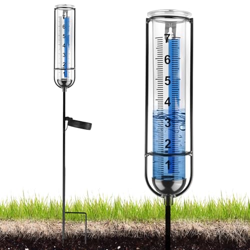 HOSPAOP Solar Regenmesser für Garten mit Erdspieß und LED, Niederschlagsmesser Frostsicher Glas für Rasen, Terrasse, Feldern, Innenhöfen, Gartendeko von HOSPAOP