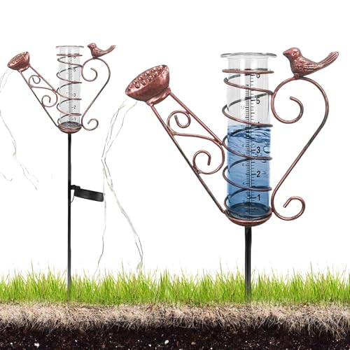 HOSPAOP Solar Regenmesser für Garten mit Erdspieß und LED, Niederschlagsmesser Frostsicher Glas für Rasen, Terrasse, Feldern, Innenhöfen, Gartendeko von HOSPAOP