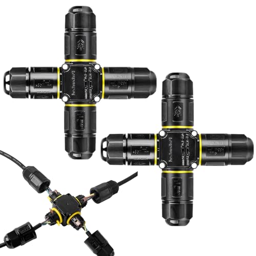Kabelverbinder Wasserdicht 3 Polig, IP68 Verbindungsmuffe Erdkabel Verteilerdose 4 Wege für Ø4-12mm Kabeldurchmesser, Kabelmuffe Verbindungsbox Abzweigdose Außen Wasserdicht, 2 Stück Schwarz von HOSPAOP