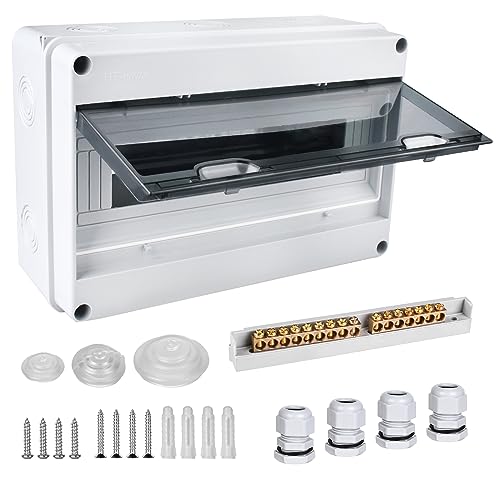 Sicherungskasten Aufputz, Verteilerkasten IP65 mit 1 Reihig 15 Module, Messingklemmen, Verteiler Kleinverteiler Aufputz Unterverteilung für Feuchtraum, Gärten, Außenbereich, Villen, Ladesäulen von HOSPAOP